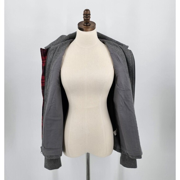 Old Navy Pea Coat Women's M Gray Red Toggles Hood - Picture 6 of 10
